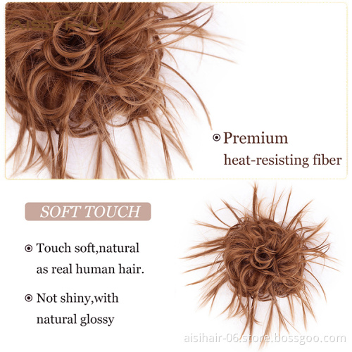 Aisi Hair Synthetic Donut Brown Chignon Curly Bun Pad Chignon Elastic Band Ribbon Ponytail Rope Rubber Hair Extension For Women